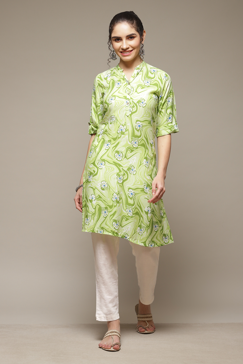 Lime Green LIVA Straight Kurta image number 1